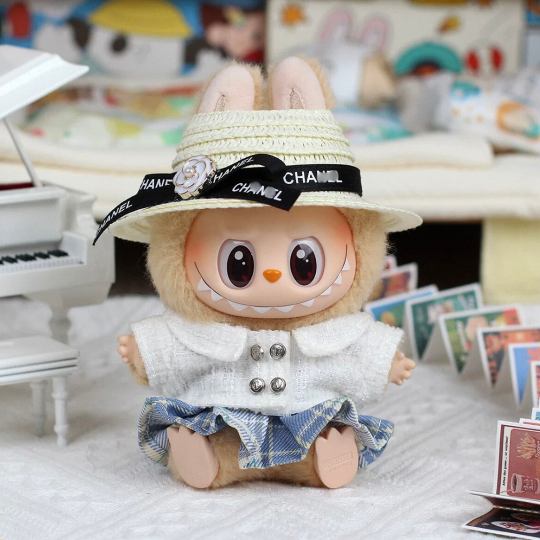 Labubu Designer Shirt & Skirt Set with Hat for 15/17 cm Dolls – Stylish Doll Outfit