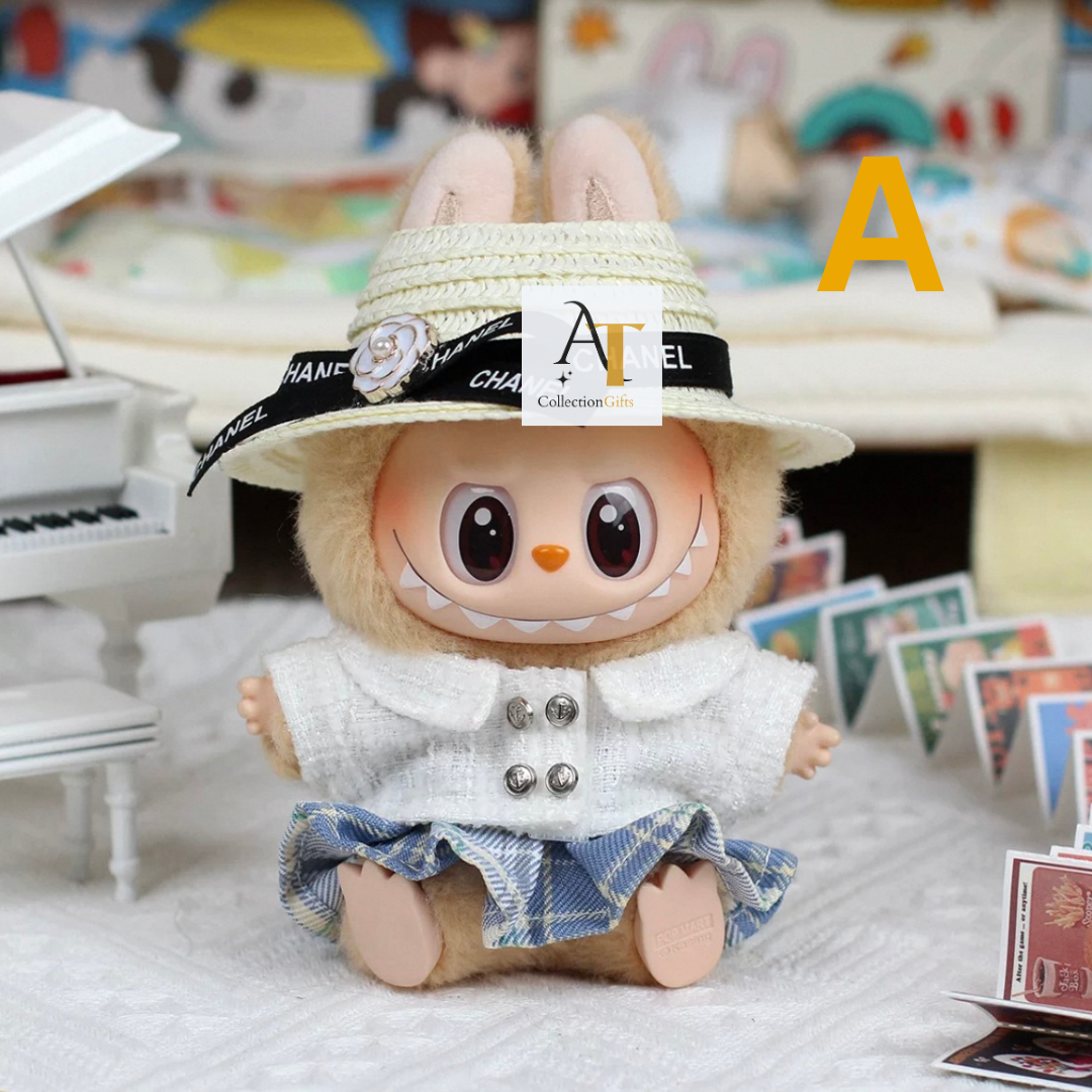 Labubu Designer Shirt & Skirt Set with Hat for 15/17 cm Dolls – Stylish Doll Outfit