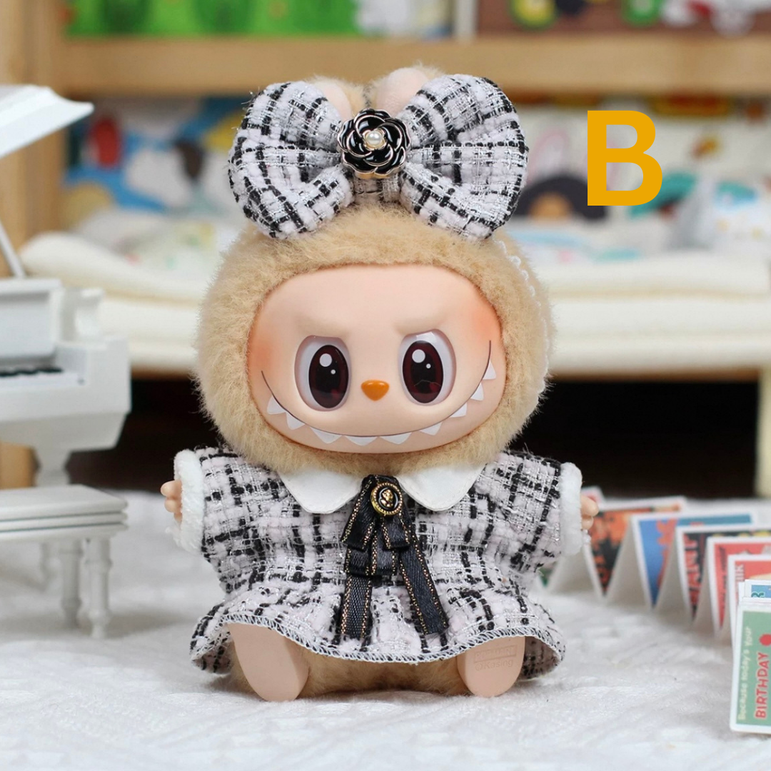 Labubu Designer Shirt & Skirt Set with Hat for 15/17 cm Dolls – Stylish Doll Outfit