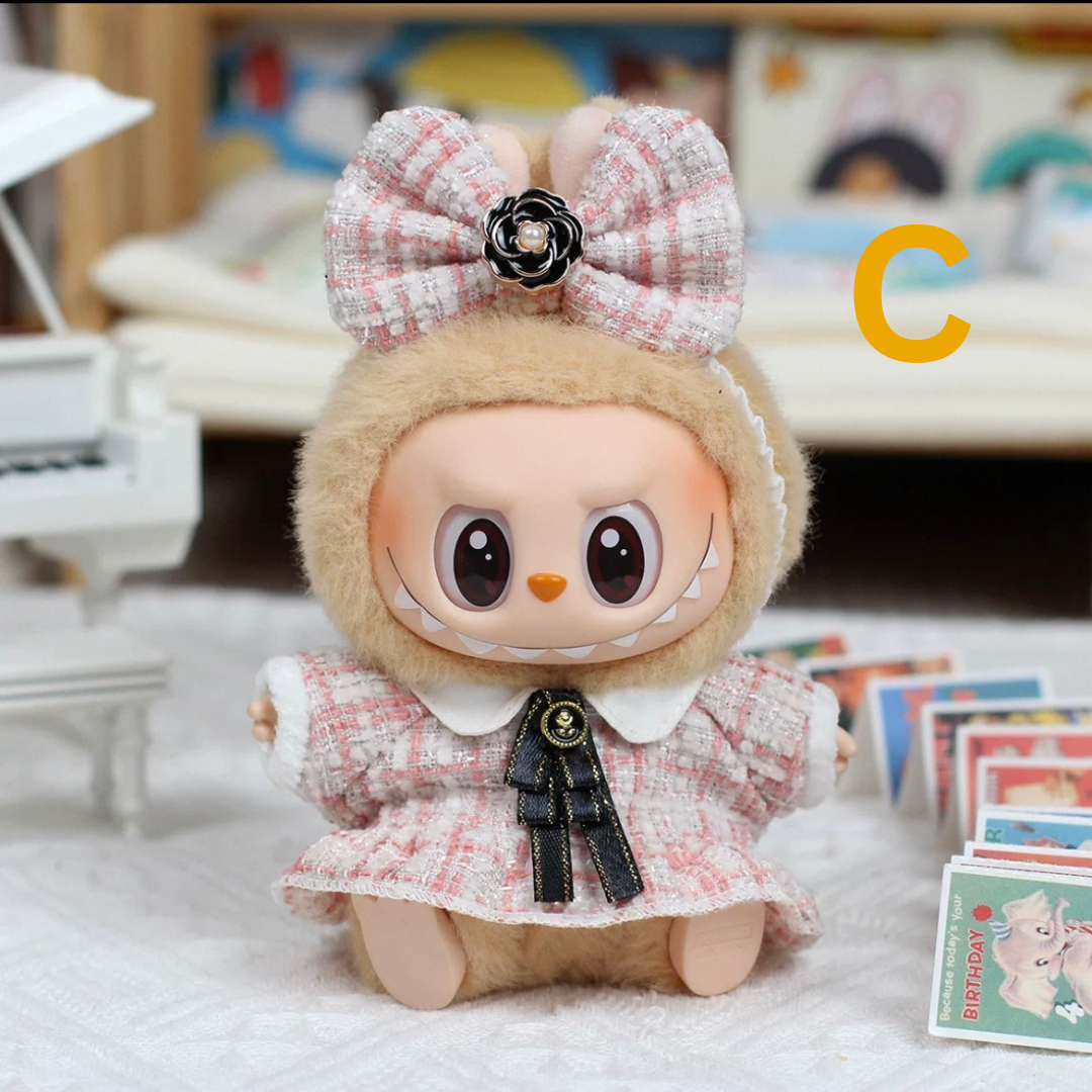 Labubu Designer Shirt & Skirt Set with Hat for 15/17 cm Dolls – Stylish Doll Outfit