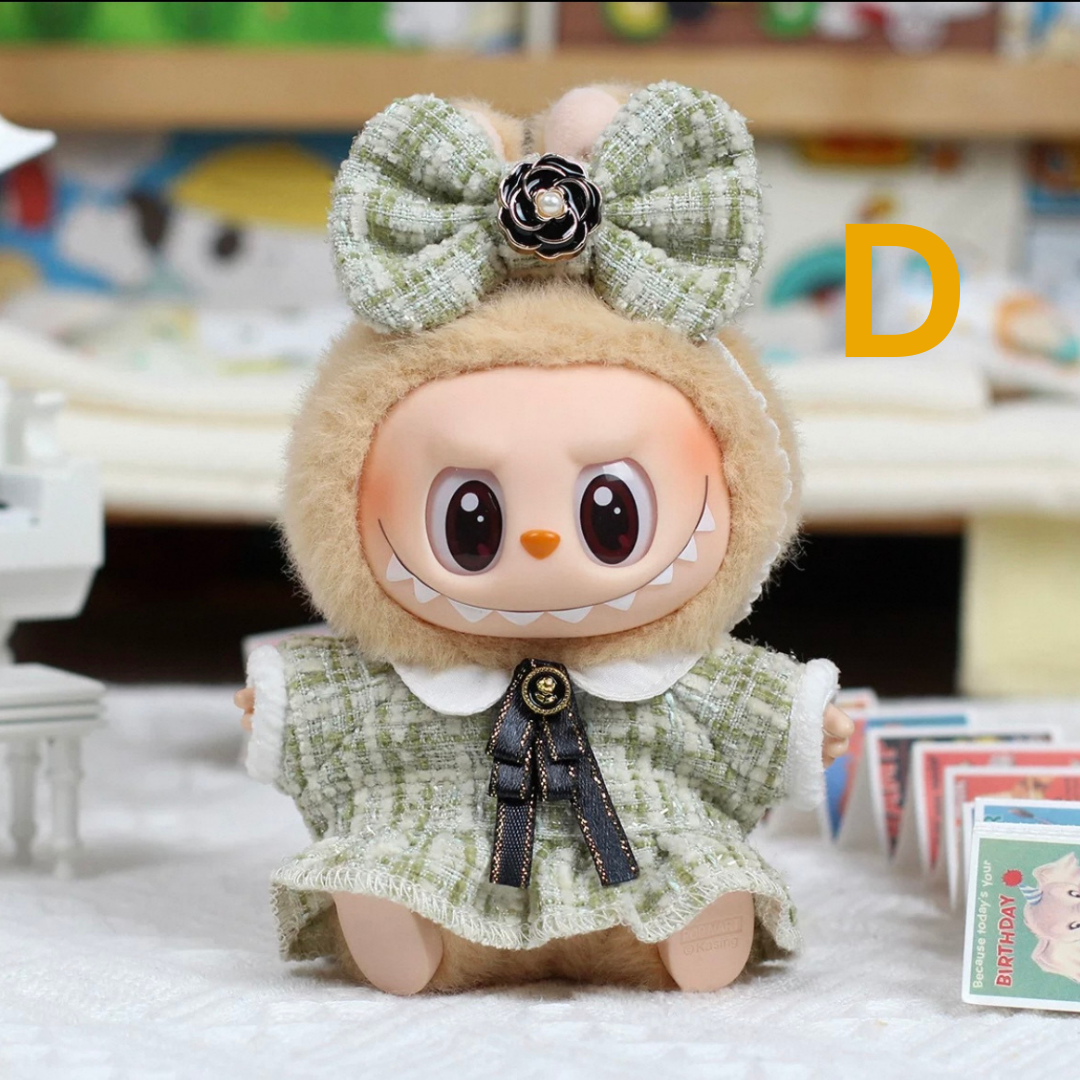 Labubu Designer Shirt & Skirt Set with Hat for 15/17 cm Dolls – Stylish Doll Outfit