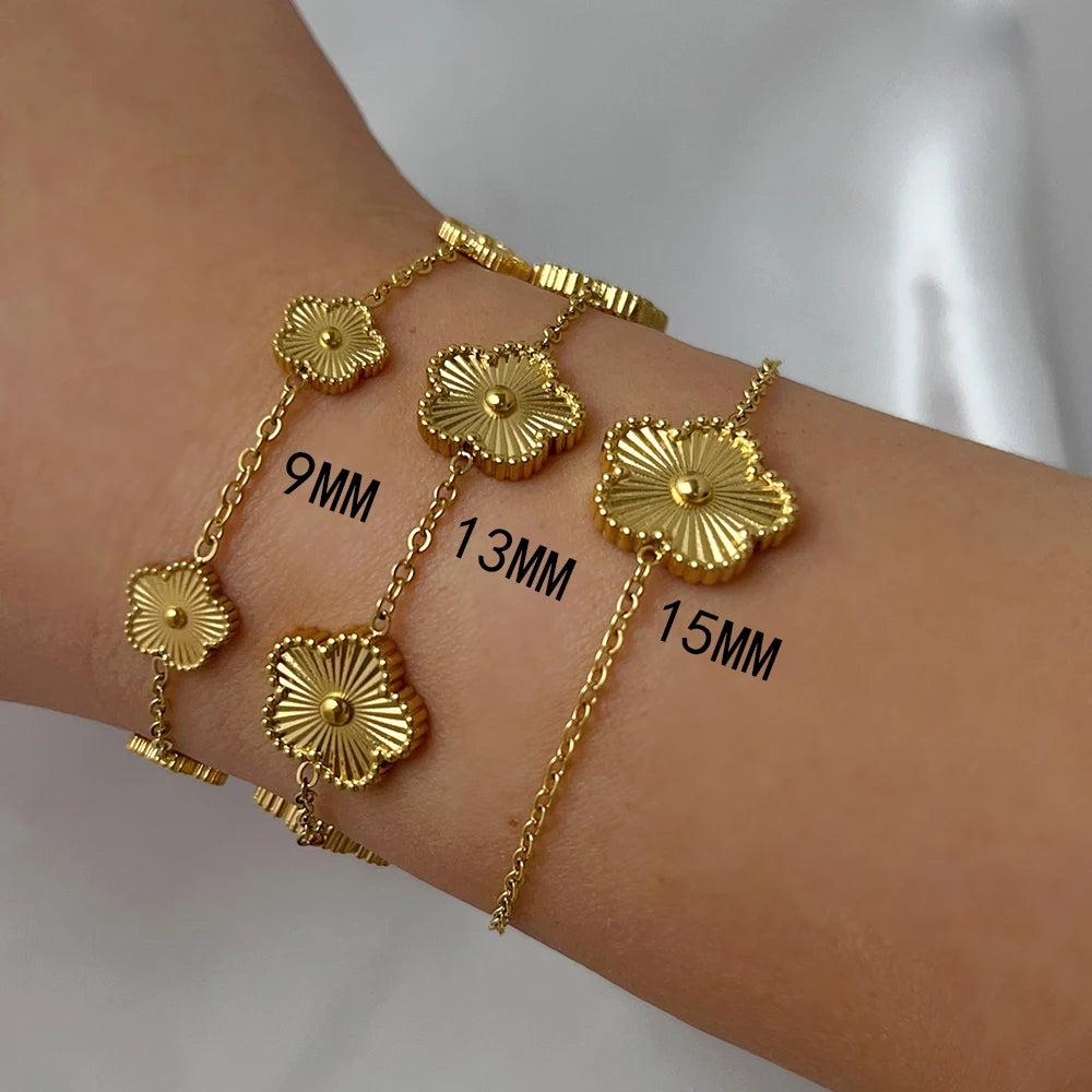 Stainless Steel Hot Selling Gold Plated Clover Charm Bracelet Luxury Five Leaf Flower Bracelets Jewelry For Women Gift