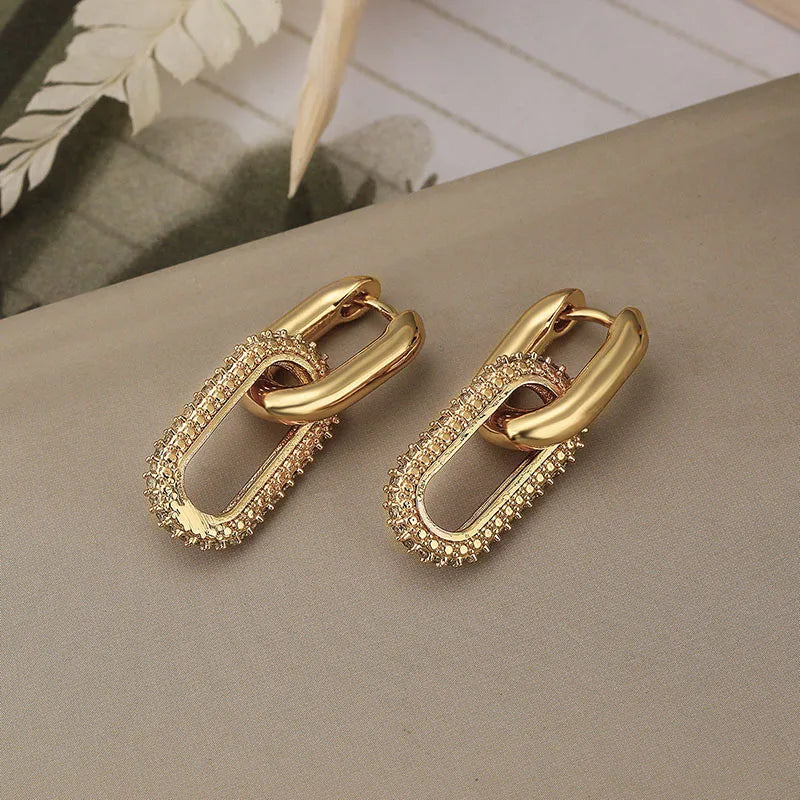 Retro Double Loop Design Drop Earrings Gold Color Geometric Round Hoop Earrings for Women Girls Punk Hip Hop Fashion Jewelry