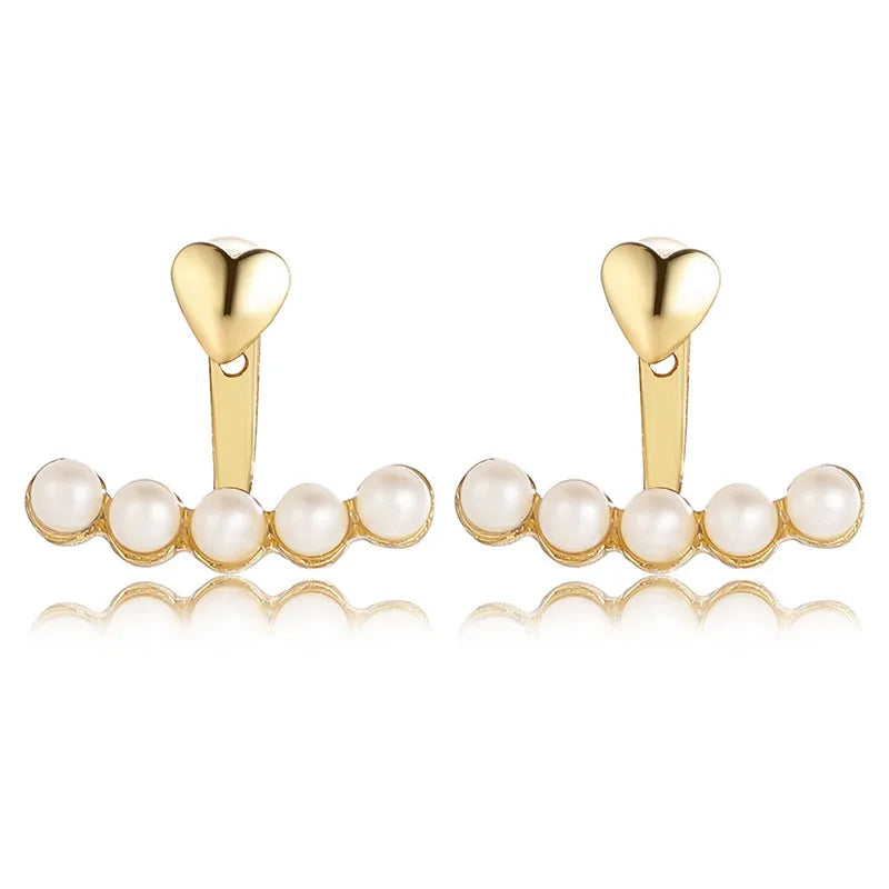 2025 New Elegant Gold Color Heart Pearl Stud Earrings Korean Fashion Jewelry For Woman Girls Accessories Wholesale