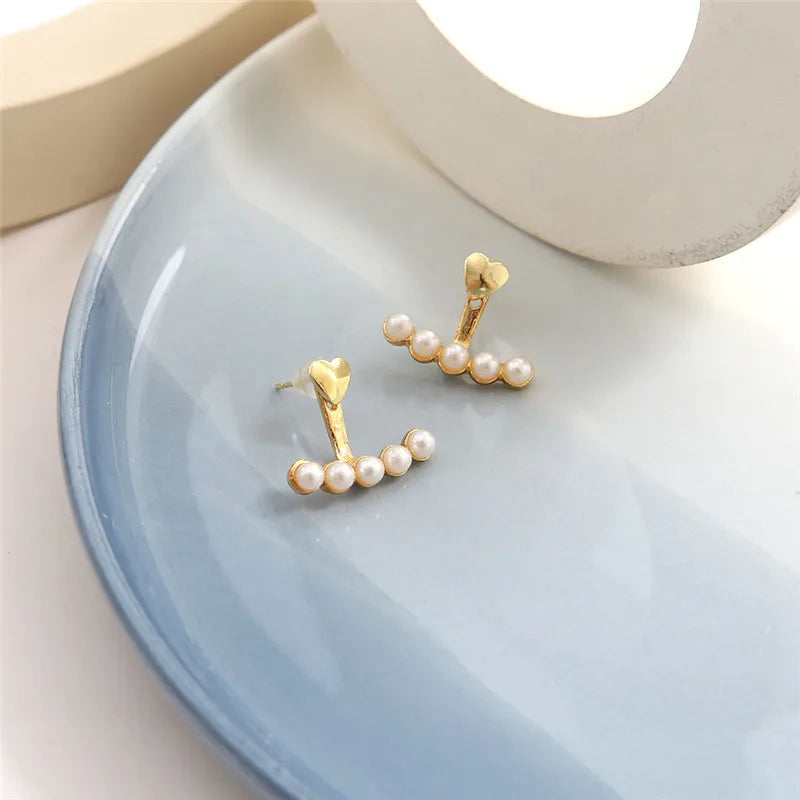 2025 New Elegant Gold Color Heart Pearl Stud Earrings Korean Fashion Jewelry For Woman Girls Accessories Wholesale