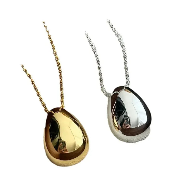 Fashion Jewelry Simple Delicate Design Smooth Metal Teardrop Pendant Necklace For Women Female Party Gift