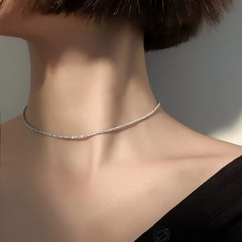 2025 New Popular Silver Colour Sparkling Clavicle Chain Choker Necklace For Women Fine Jewelry Wedding Party Gift