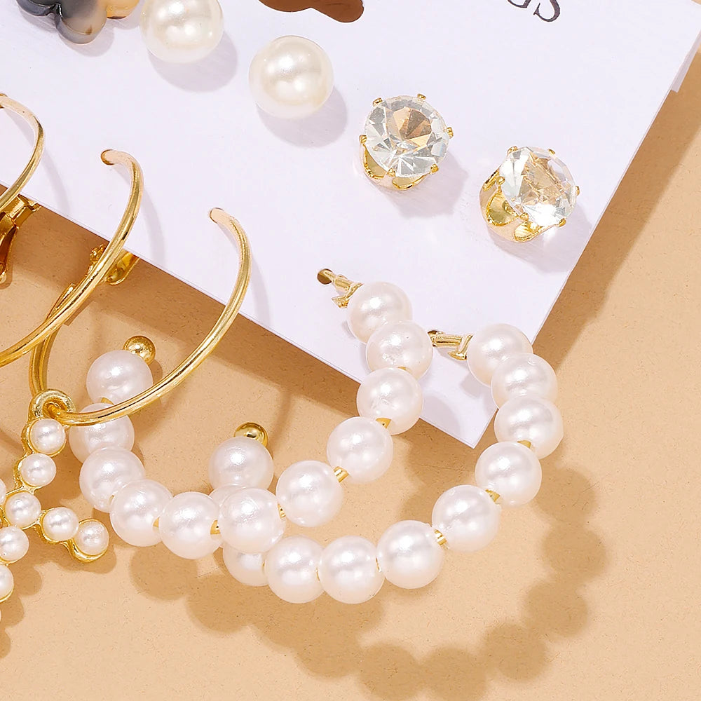 6 pairs delicate alloy earrings with imitation pearl design, retro elegant style, suitable gifts for women