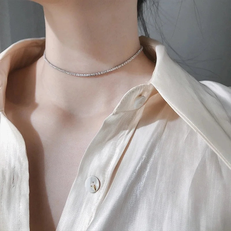 2025 New Popular Silver Colour Sparkling Clavicle Chain Choker Necklace For Women Fine Jewelry Wedding Party Gift