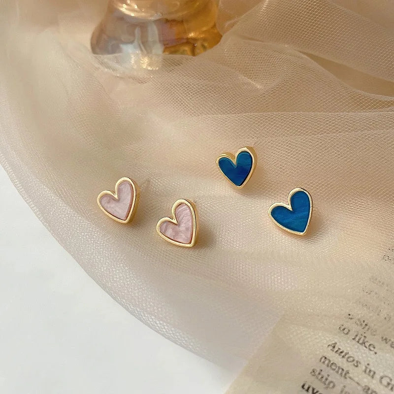 Cute Korean Earrings Heart Bling Zircon Stone Rose Gold Color Stud Earring for Women Fashion Jewelry 2025 New Gift