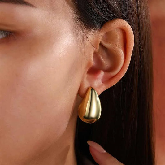 Vintage Gold Color Chunky Water Drop Dome Stud Earrings for Women   Metal Glossy Thick  Teardrop Earrings Jewelry Gift