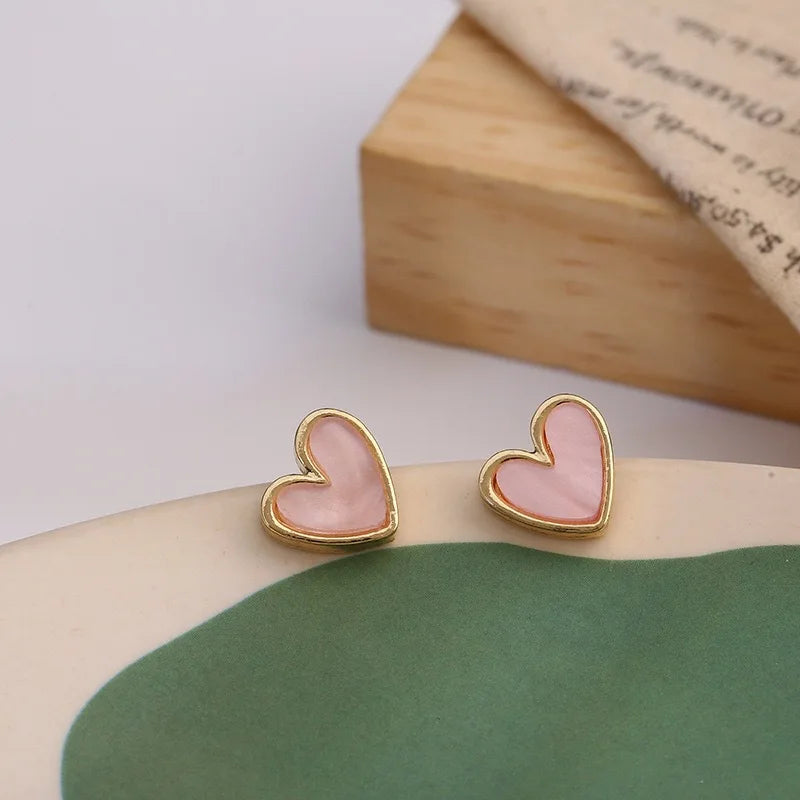 Cute Korean Earrings Heart Bling Zircon Stone Rose Gold Color Stud Earring for Women Fashion Jewelry 2025 New Gift