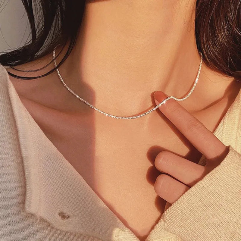 2025 New Popular Silver Colour Sparkling Clavicle Chain Choker Necklace For Women Fine Jewelry Wedding Party Gift