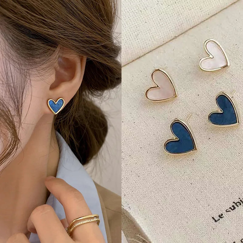 Cute Korean Earrings Heart Bling Zircon Stone Rose Gold Color Stud Earring for Women Fashion Jewelry 2025 New Gift