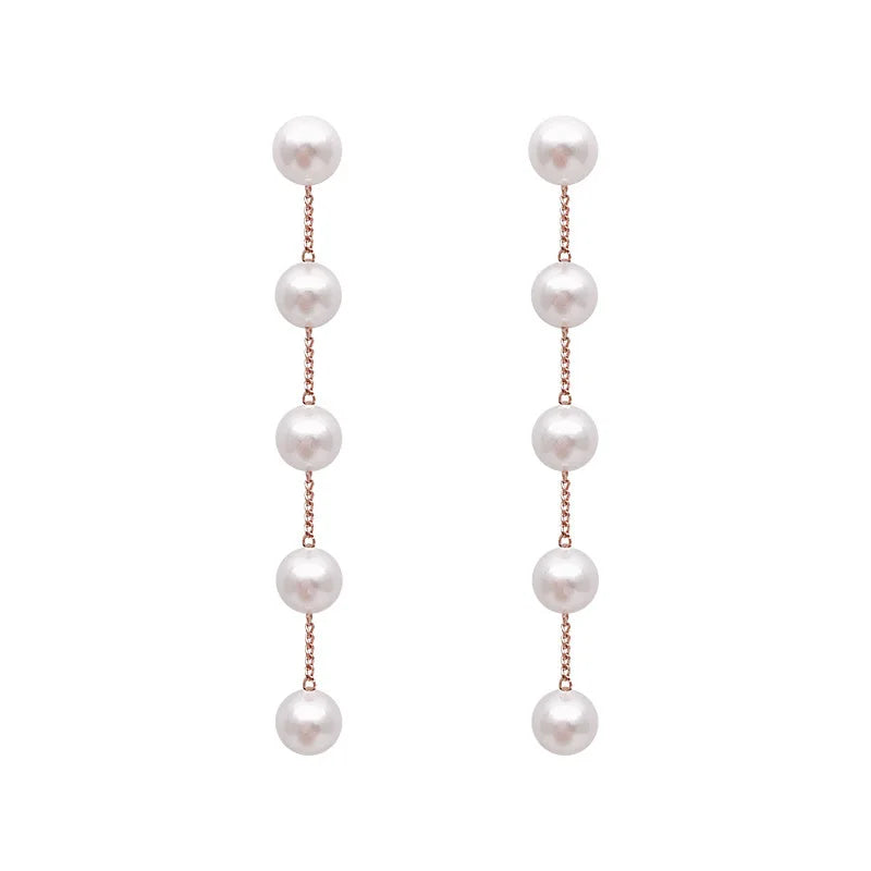 2025 New Trend Simulation Pearl Long Earrings Women's Flower Rhinestone Wedding Pendant Earrings Fashion Korean Jewelry Earrings