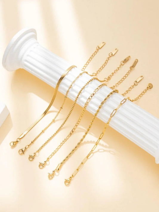 6Pcs Boho Retro Thick Twist Cuban Chain Bracelet Gold Color Multilayer for WomenBracelet Set Trendy Quality Jewelry Gifts 2025