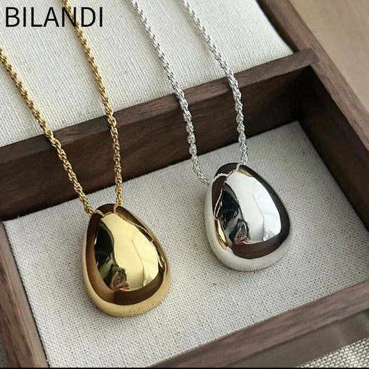 Fashion Jewelry Simple Delicate Design Smooth Metal Teardrop Pendant Necklace For Women Female Party Gift