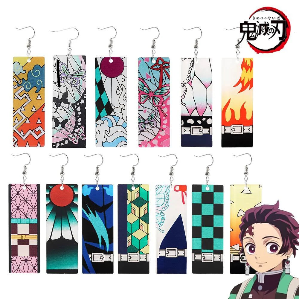 Anime Demon Slayer Acrylic Earrings Kimetsu no Yaiba Tanjirou Kochou Shinobu Butterfly Clip Earrings for Fans Cosplay Jewelry