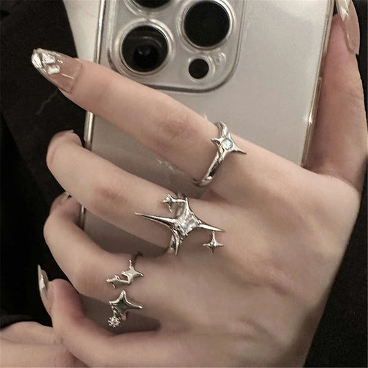 Cute Y2k Star Open Ring for Women Creative Vintage Silver Color Adjustable Rings Couple jewelry gift