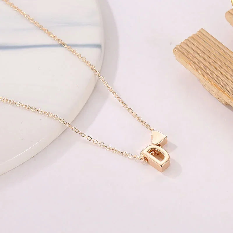 Fashion Tiny Heart Dainty Initial Necklace Gold Silver Color Letter Name Choker  For Women Pendant Jewelry Gift